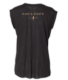 "Radio Company Est. 2018" Women’s Flowy Rolled Cuffs Muscle Tee - Vintage Black
