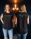 "Radio Company Est. 2018" Women’s Flowy Rolled Cuffs Muscle Tee - Vintage Black